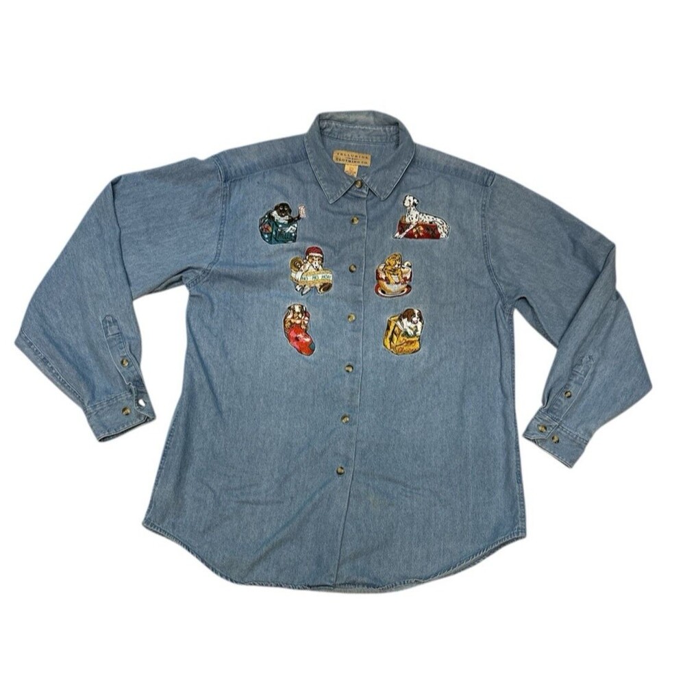 Telluride Clothing Co Christmas Dogs Long Sleeve Shirt Womens Size L